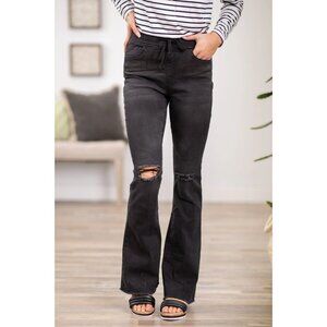 YMI Size XL Bell Bottom Flare Jogger Jeans Womens High Rise Black Distressed